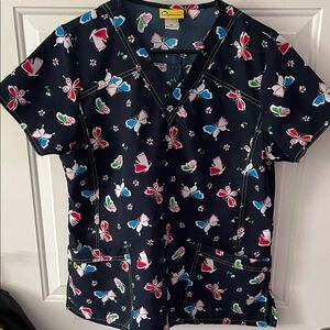 WonderWink scrub top Butterfly Print Navy